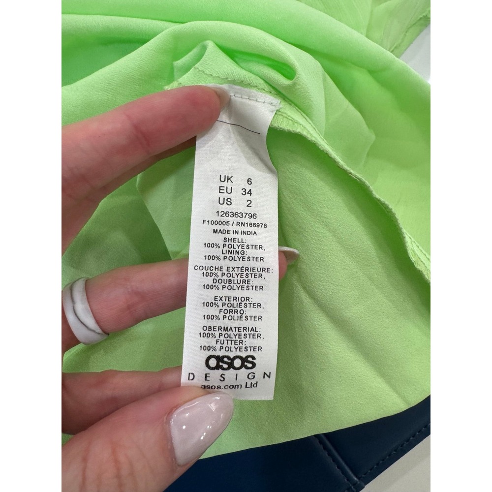 ASOS DESIGN corset bust detail bias mini dress in‎ bright green size 2 - Picture 4 of 4